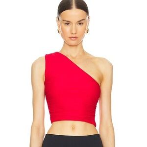Superdown cassandra asymmetrical one shoulder crop top - red / small